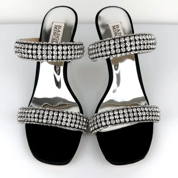 Badgley Mischka Women's Sade Jeweled Double Band Heeled Sandals Black Size 6 - Picture 7 of 12